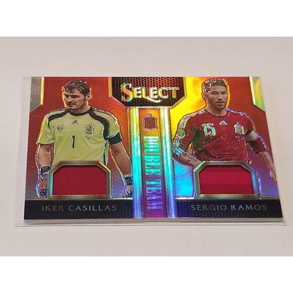 2015 Panini Select Soccer Double Team Iker Casillas Sergio Ramos Jersey Red /49 - Picture 1 of 4